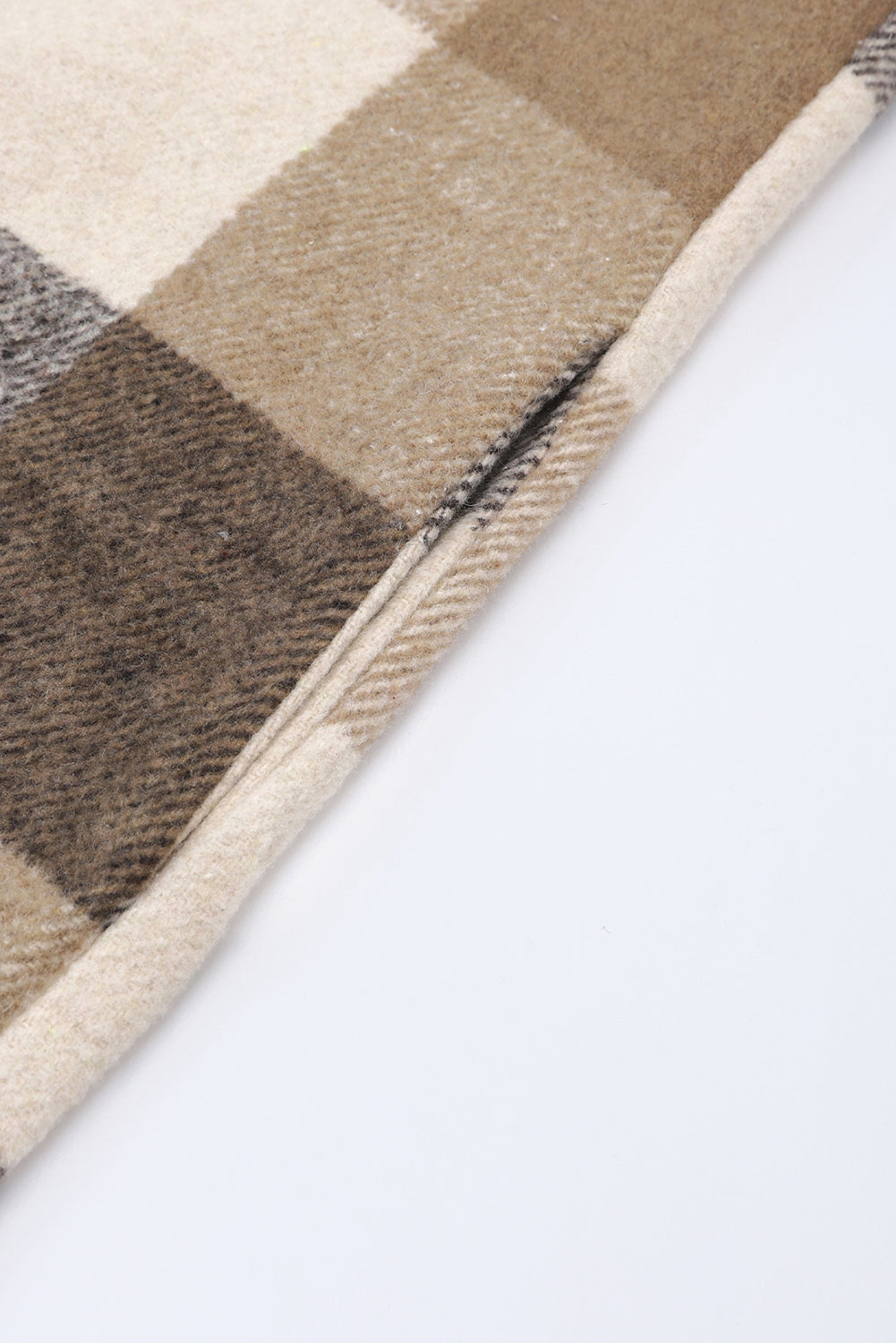 Khaki Plaid Colorblock Button Down Flap Pocket Long Shacket