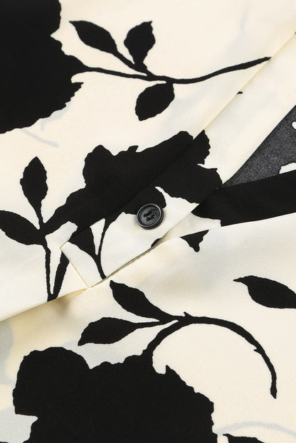 Floral Print Casual Roll Up Sleeve Blouse