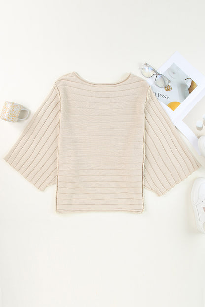 Brown Ribbed Knit Exposed Seam Dolman Sweater