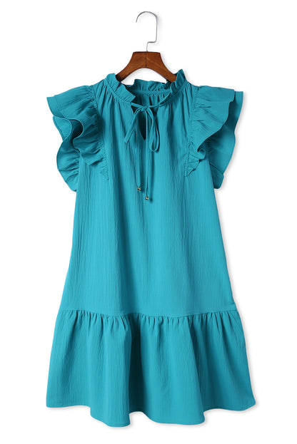 Tiered Ruffled Drawstring V Neck Short Dress With Pockets