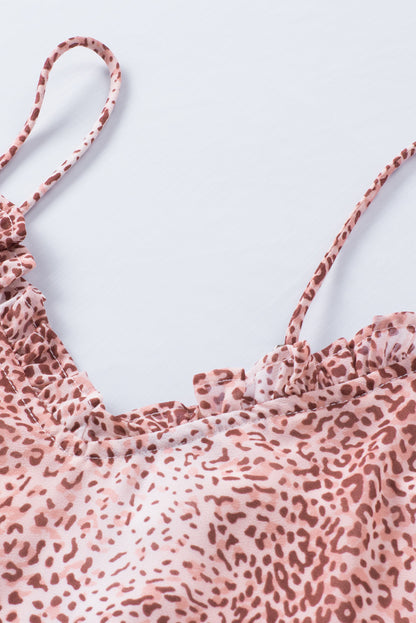 Cheetah Sexy Frill V Neck Spaghetti Strap Cami Top