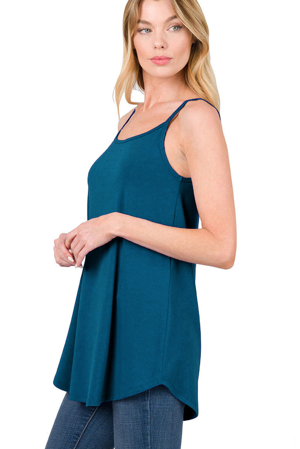 Clay Spaghetti Strap V-Neck Flowy Tunic Cami Top
