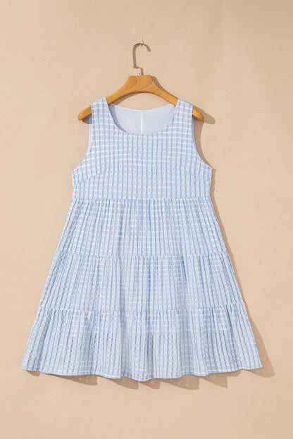Pink Gingham High Waist Sleeveless Mini Dress