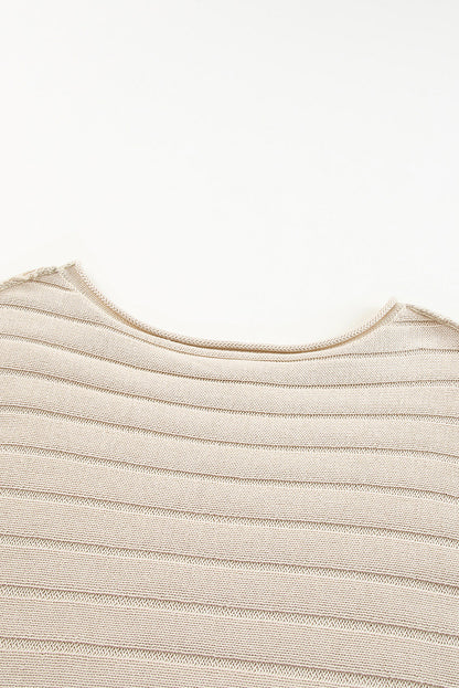 Brown Ribbed Knit Exposed Seam Dolman Sweater