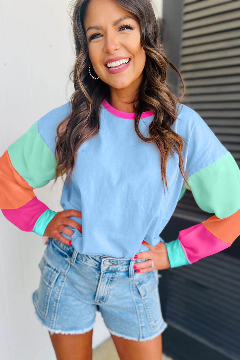 Multi Color Block Sleeve Loose Fit Top