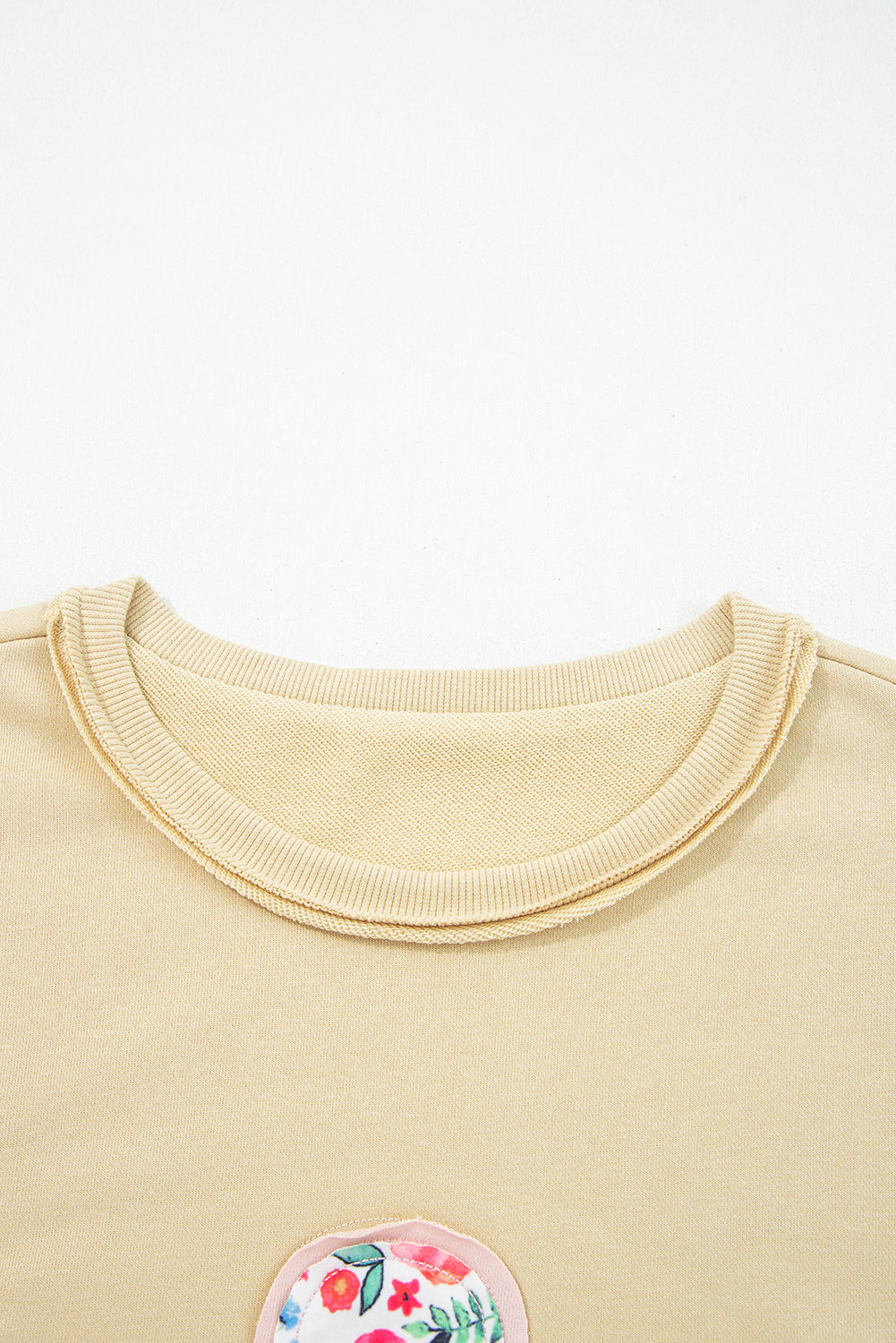 Peach Blossom Flower Applique Patchwork Drop Sleeve Pullover Sweatshirt