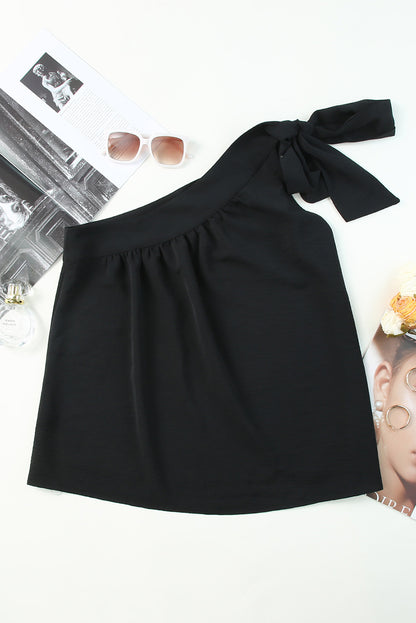 Casual Sleeveless One Shoulder Silk Top