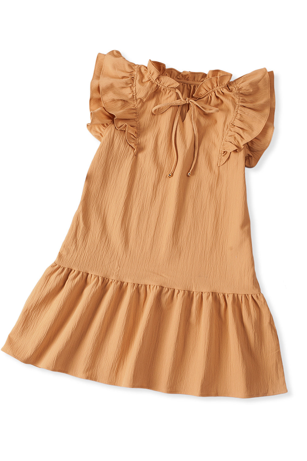 Tiered Ruffled Drawstring V Neck Short Dress With Pockets