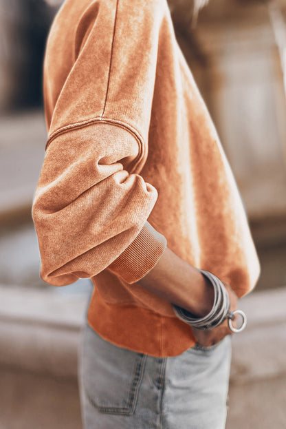 Red Drop Shoulder Crewneck Washed Pullover Sweatshirt