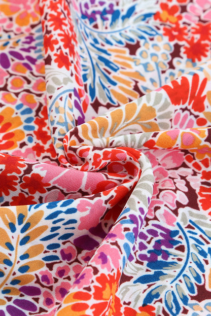 Multicolor Floral Print Smocked Cuffs Long Sleeve Blouse