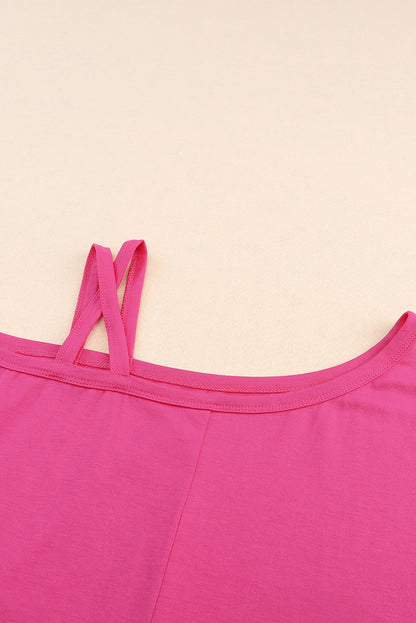 Rose Asymmetric Criss Cross Cold Shoulder T Shirt