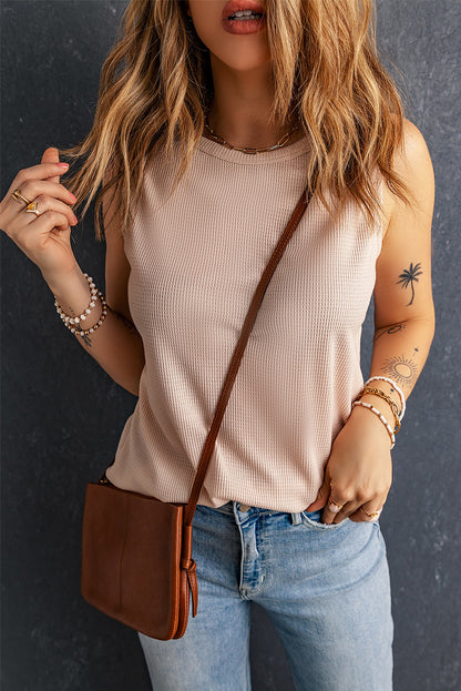 Crew Neck Basic Waffle Tank Top