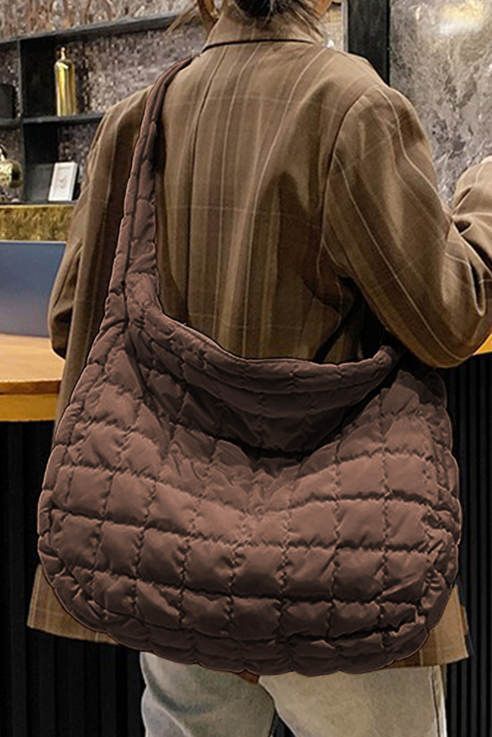 Casual Quilted Zipper Large Shoulder Bag