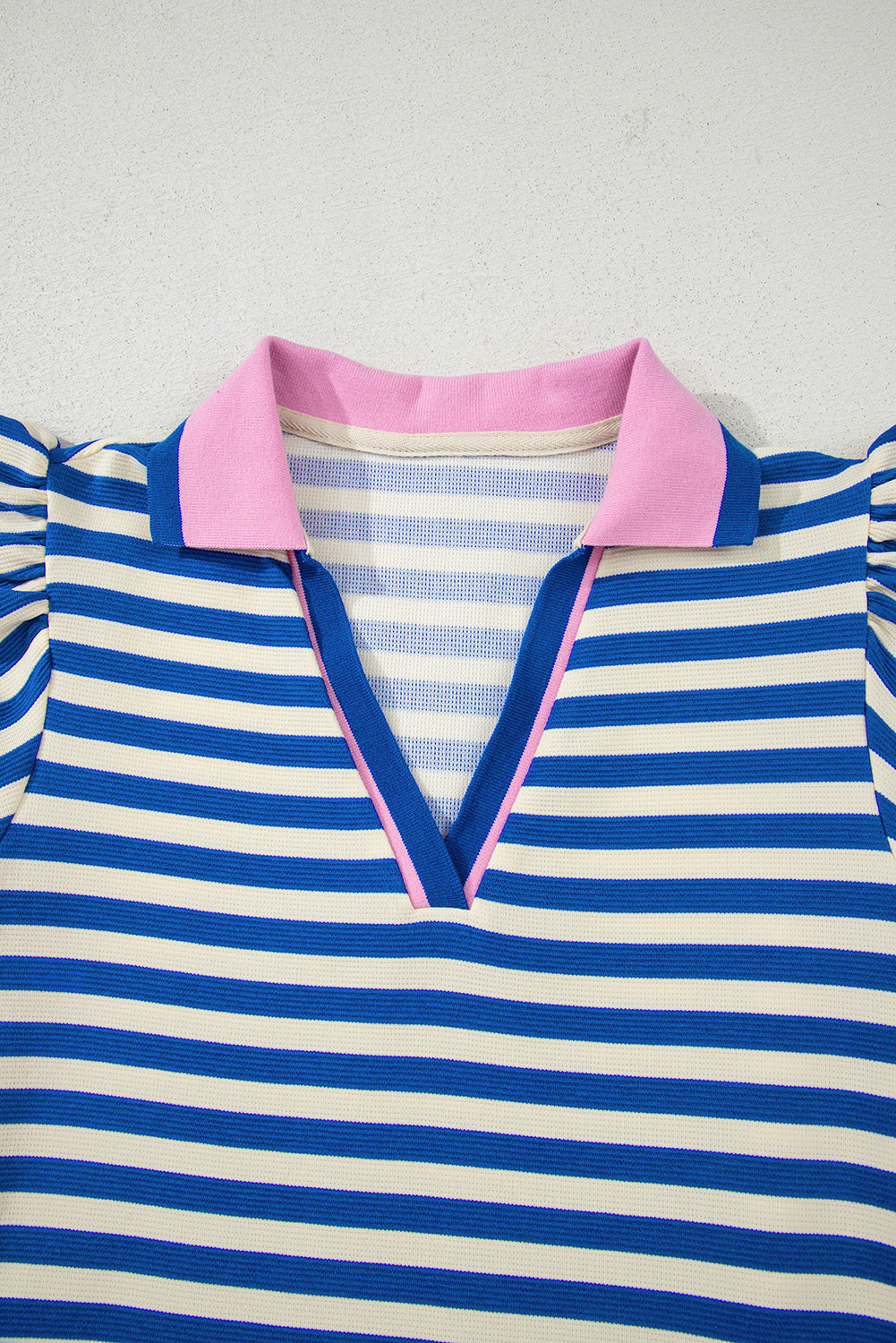 Sachet Pink Striped Ruffle Short Sleeve Pop of Color Neckline Dress