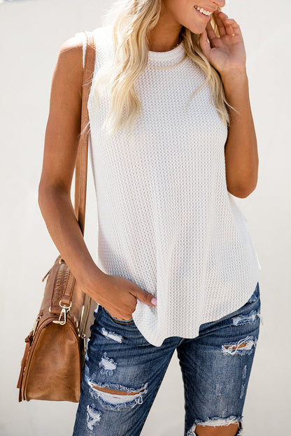 Crew Neck Basic Waffle Tank Top