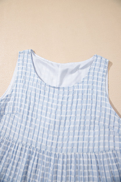Pink Gingham High Waist Sleeveless Mini Dress