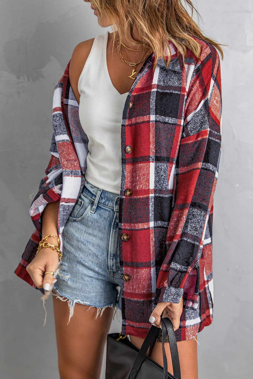 Plaid Button Up Long Sleeve Flannel Shacket