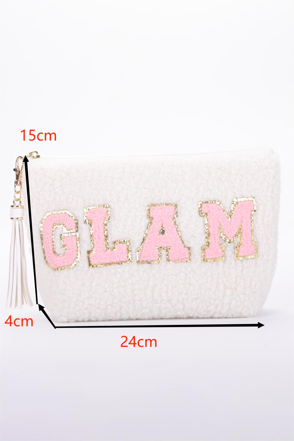 White CALM Letter Pattern Tassel Zipper Makeup Bag