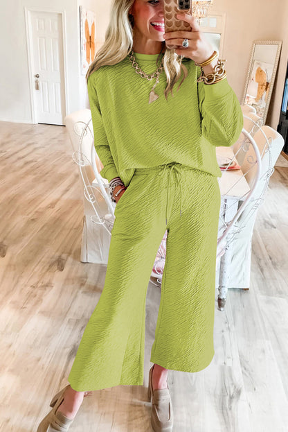 Textured Long Sleeve Top and Pants Set