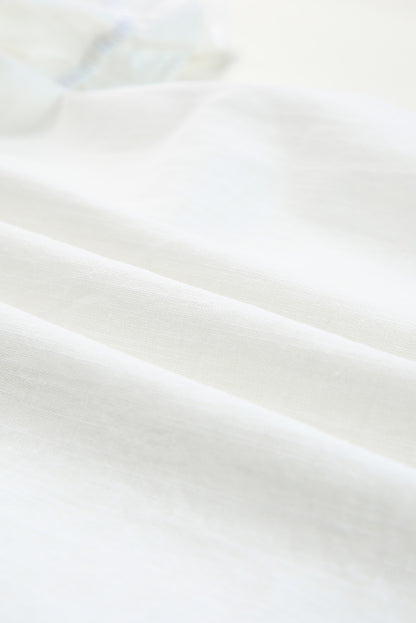 Floral Embroidered Boho Ruffle Puff Sleeve Blouse