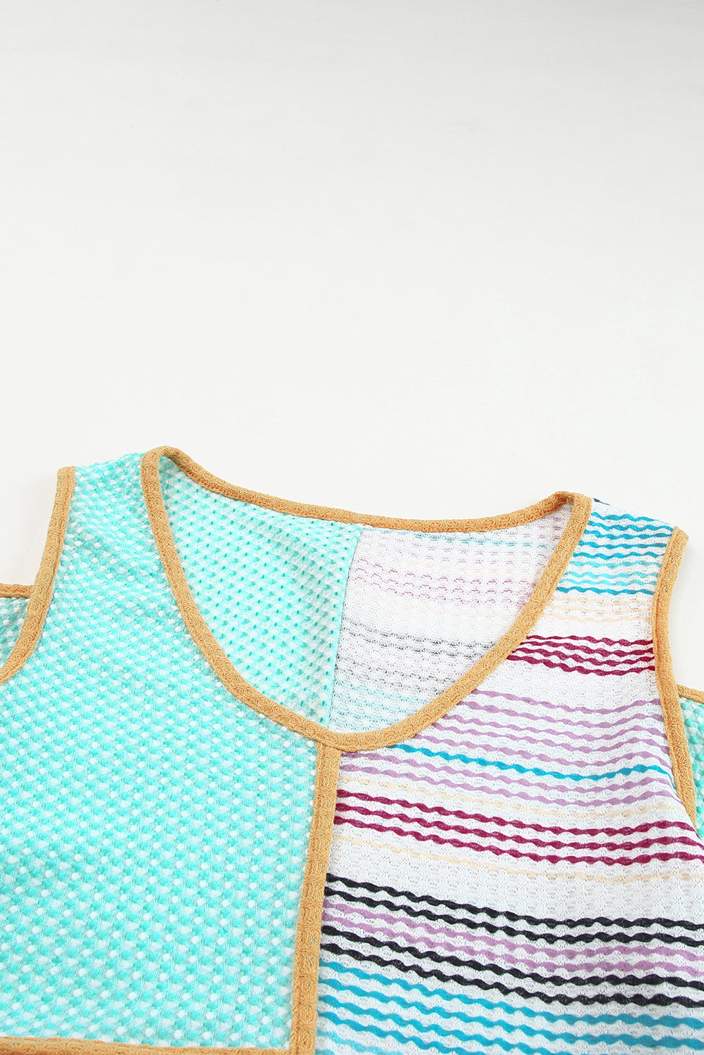 Multicolor Color Block Exposed Seam Casual V Neck Tank Top