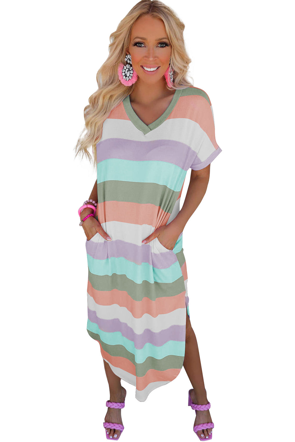 Multicolor Colorblock Striped Casual Tank Top