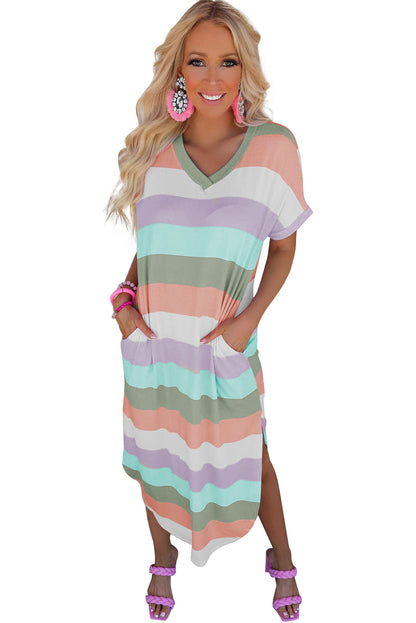 Multicolor Colorblock Striped Casual Tank Top