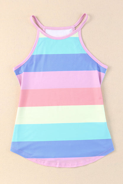 Multicolor Colorblock Striped Casual Tank Top