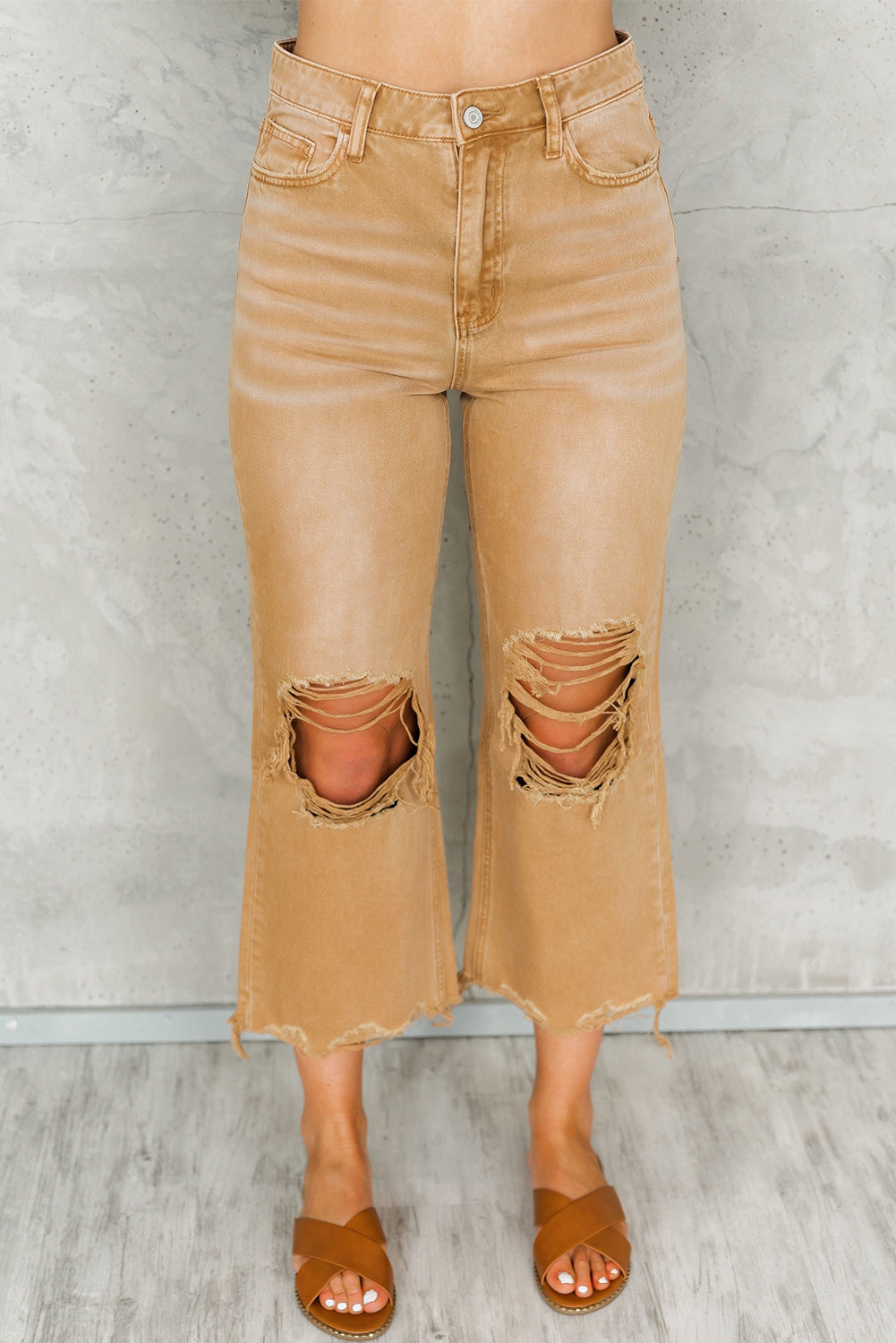 Distressed Hollow Out High Waist Flare Jeans