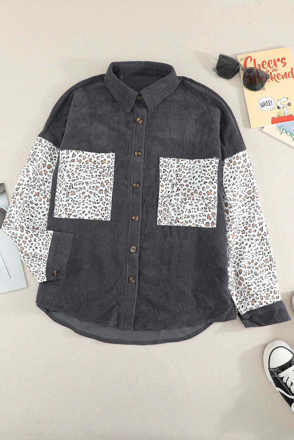 Button Up Colorblock Pocket Corduroy Jacket