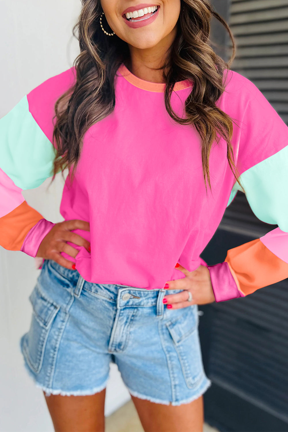 Multi Color Block Sleeve Loose Fit Top