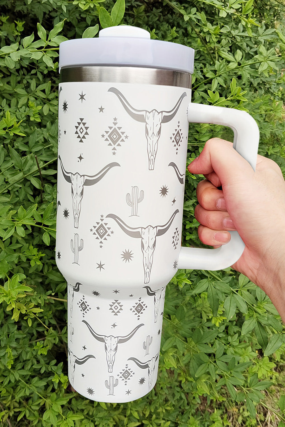 Rose Red Animal Horn Printed Stainless Tumbler with Lid and Straw