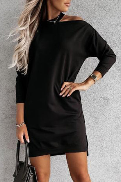 Solid Color Single Cold Shoulder Short T Shirt Dress