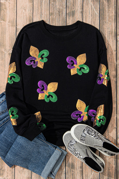 Sequin MARDI GRAS Graphic Pullover Sweatshirt