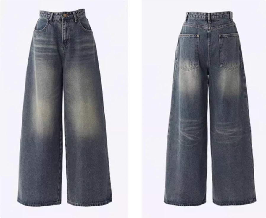 Faded High Waisted Wide Leg Jeans for Women