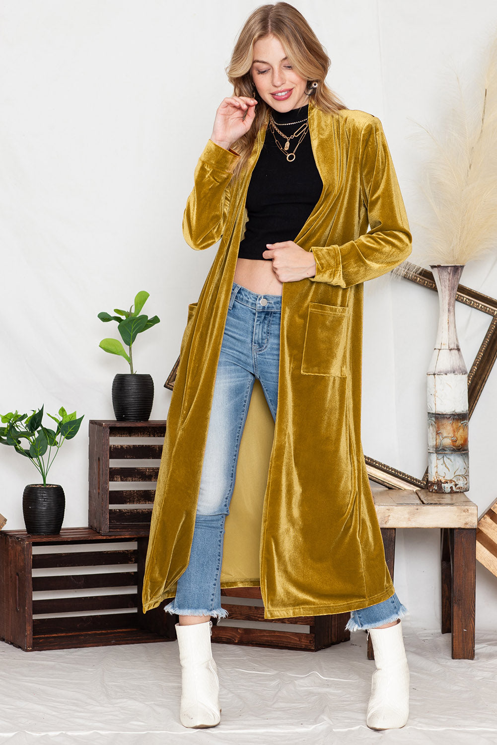 Pocketed Open Front Long Cardigan