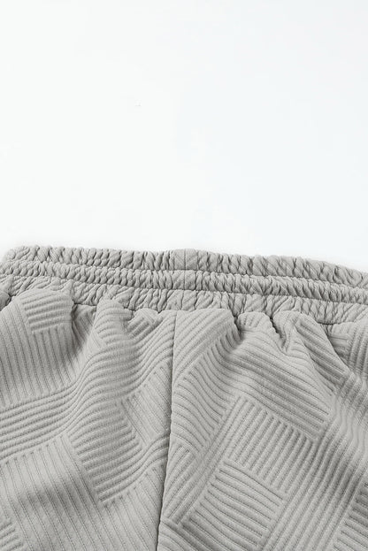 Apricot 2Pcs Solid Textured Drawstring Shorts Set