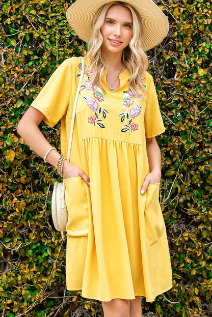 Floral Embroidered Boho Ruffle Puff Sleeve Blouse