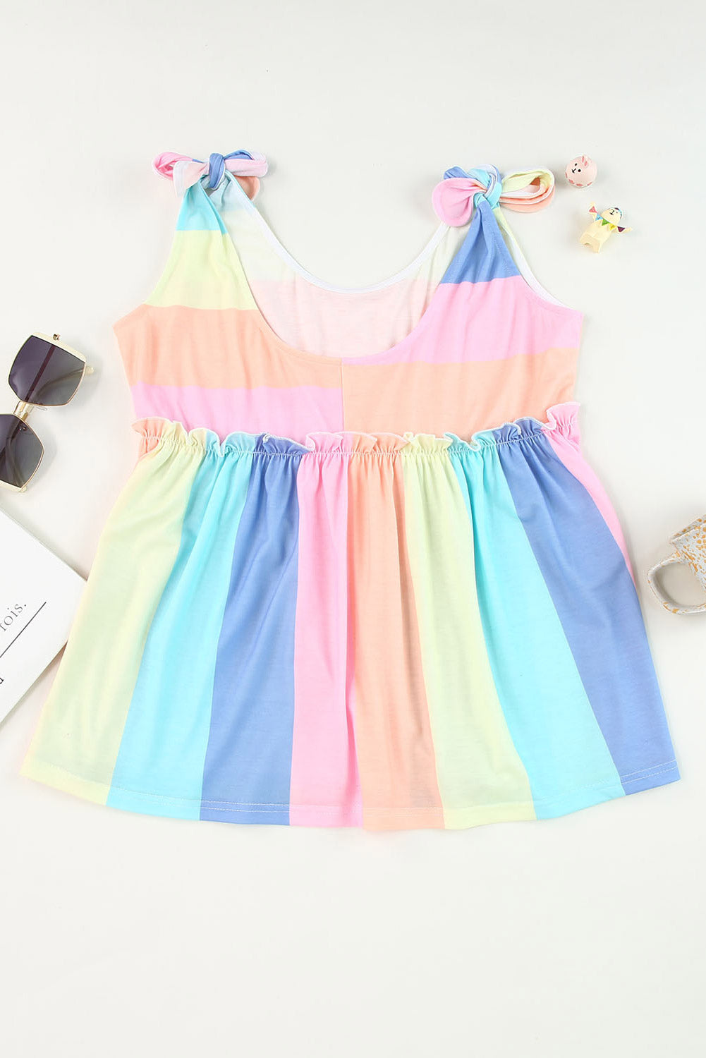 Multicolor Colorblock Striped Casual Tank Top