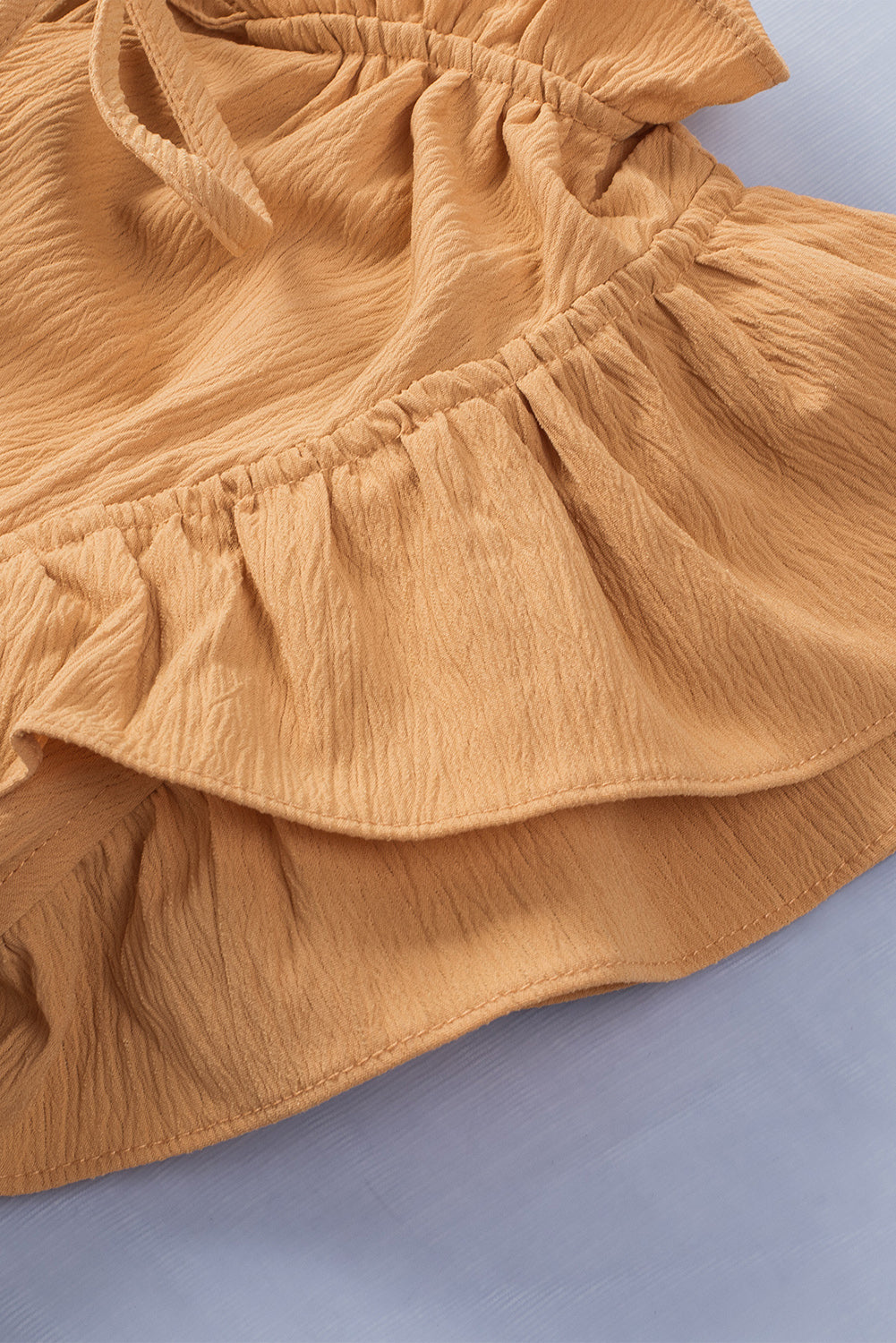 Tiered Ruffled Drawstring V Neck Short Dress With Pockets