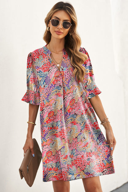 Multicolor Floral Print Smocked Cuffs Long Sleeve Blouse