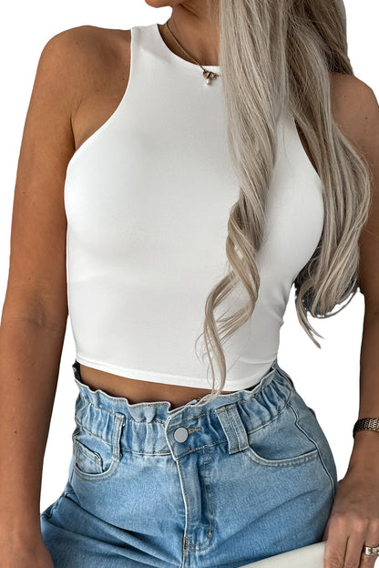 Basic Crew Neck Cropped Tank Top