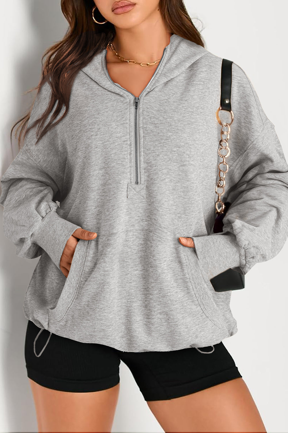 Kangaroo Pocket Half Zipper Oversized Hoodie