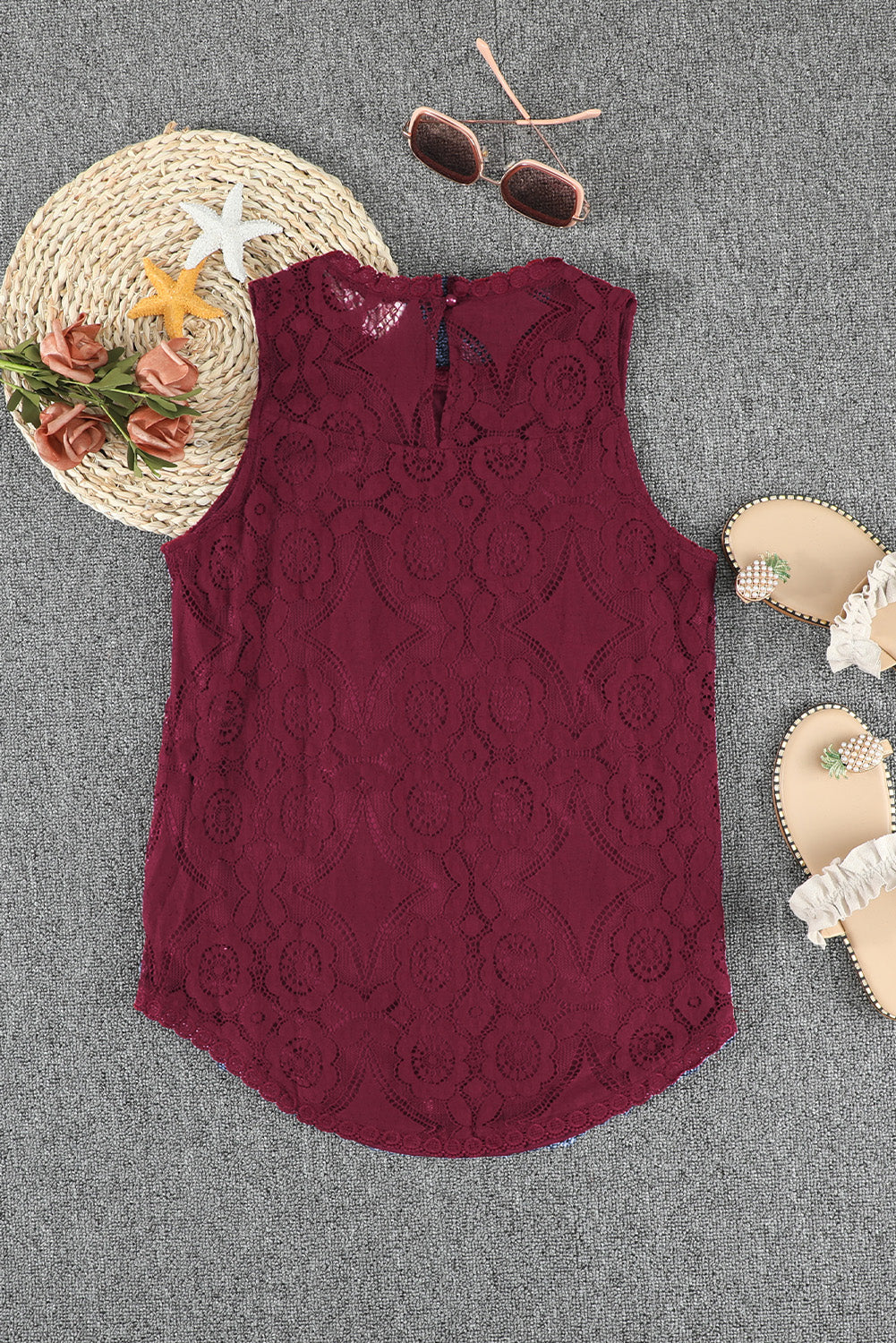 Elegant Sleeveless Flower Lace Top for Summer
