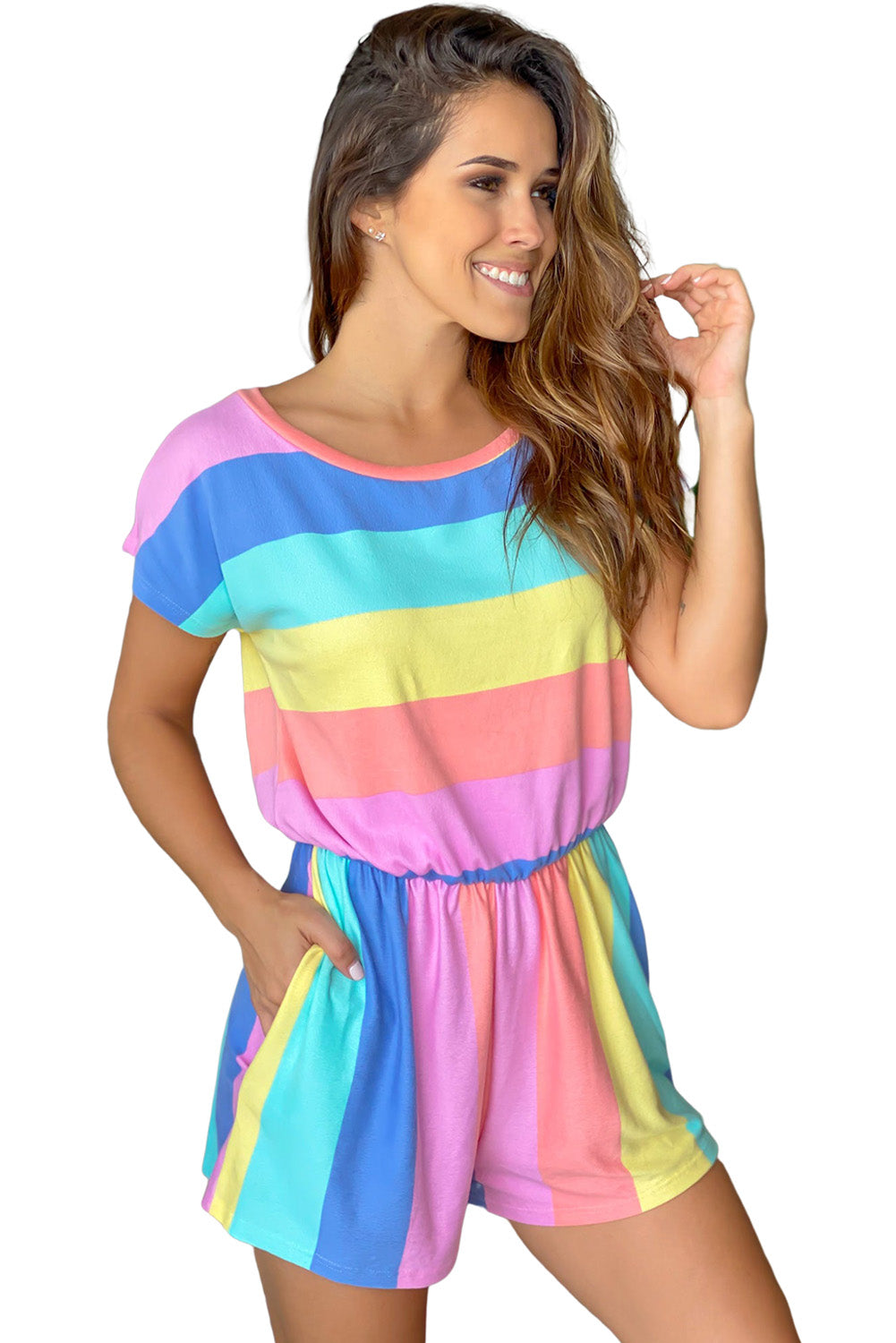 Multicolor Colorblock Striped Casual Tank Top