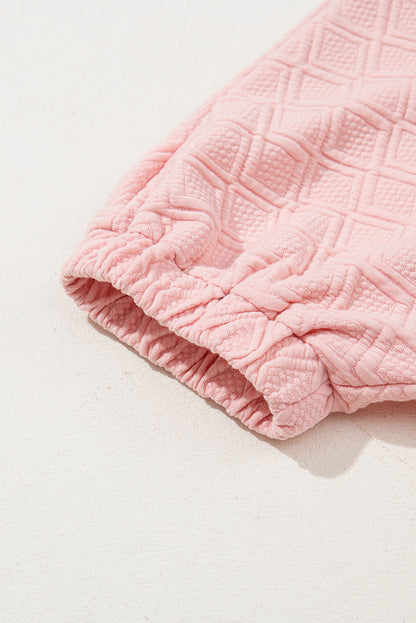 Light Pink Puff Sleeve Zipper Pop of Color Neckline Blouse