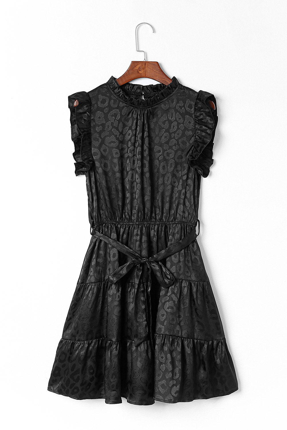 Rosy Satin Jacquard Sleeveless A-Line Leopard Print Dress