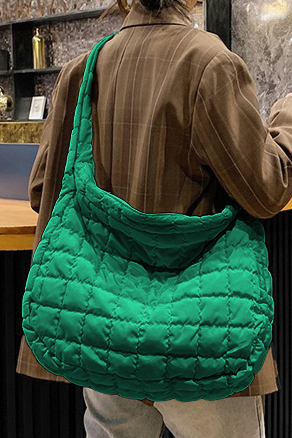 Casual Quilted Zipper Large Shoulder Bag
