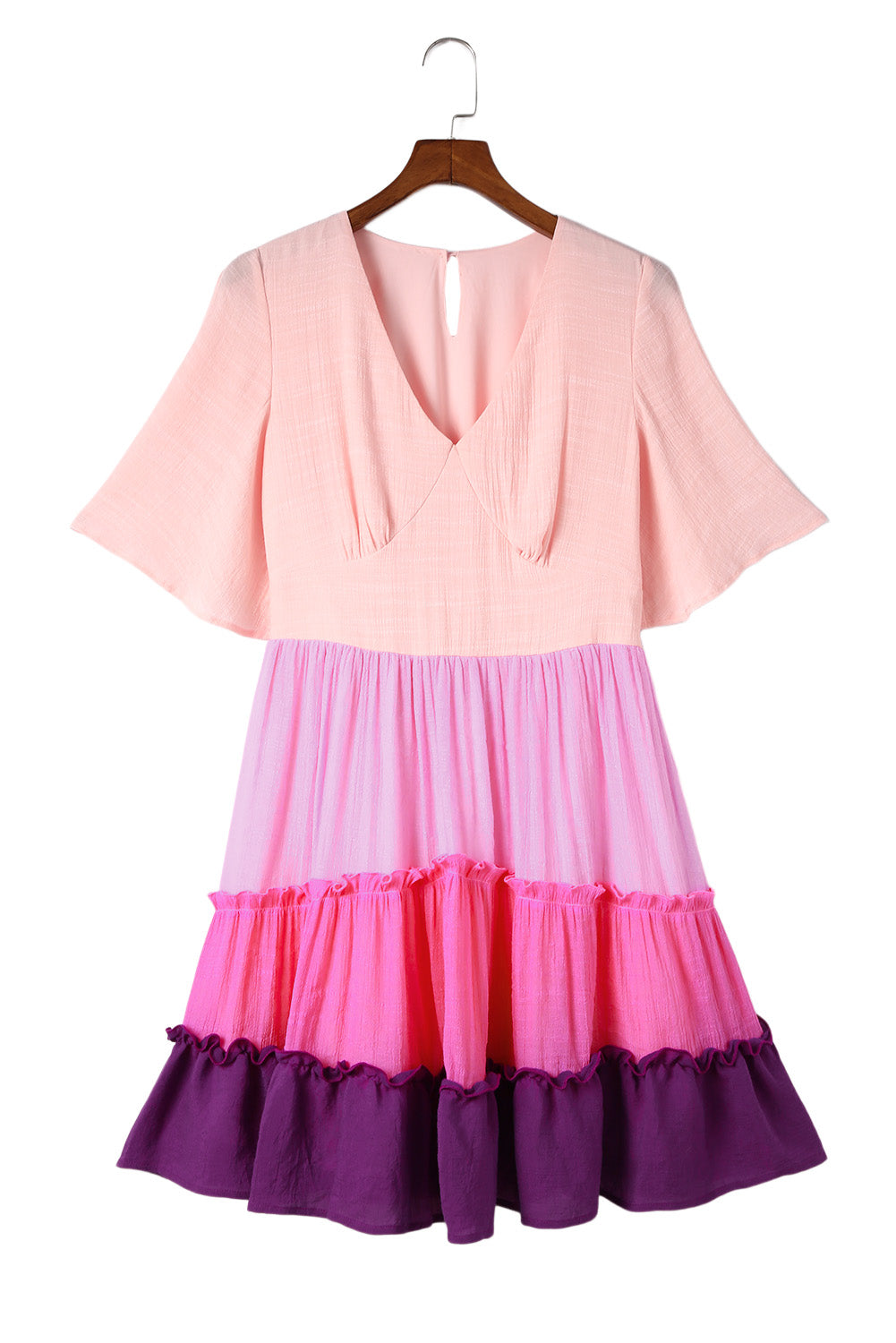 Multicolor Frill Tiered Colorblock Casual A-line Dress