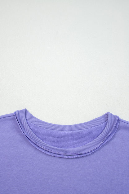 Peach Blossom Flower Applique Patchwork Drop Sleeve Pullover Sweatshirt